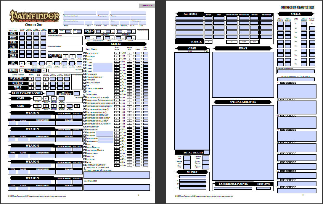 Pathfinder Character Sheet Editable For Mac